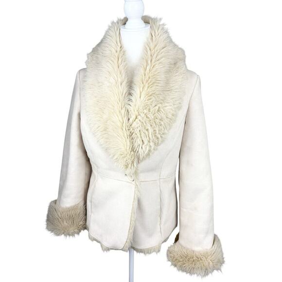 Faux Suede Shearling Coat Womens Size L Friends Phoebe Style Penny Lane Y2K - Picture 3 of 8
